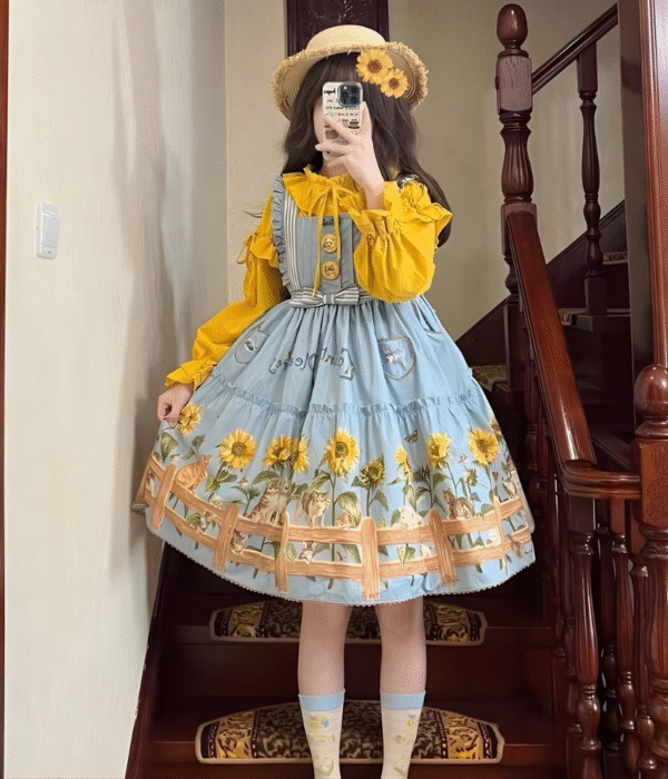 Polaris Lolita - Cat and Sunflower - Sweet Lolita JSK, Cat and Sunflower Print