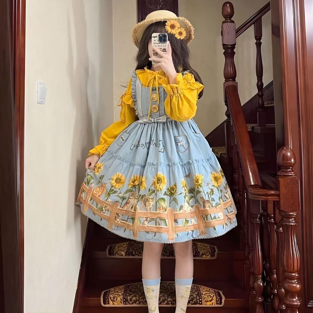 Polaris Lolita - Cat and Sunflower - Sweet Lolita JSK, Cat and Sunflower Print