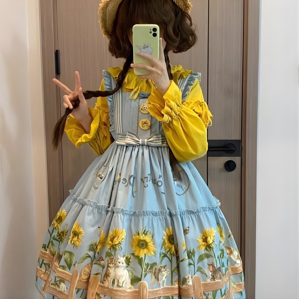 Polaris Lolita - Cat and Sunflower - Sweet Lolita JSK, Cat and Sunflower Print - Image 5