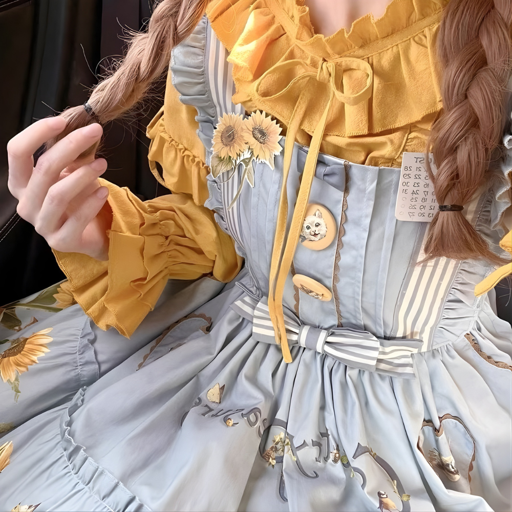 Polaris Lolita - Cat and Sunflower - Sweet Lolita JSK, Cat and Sunflower Print - Image 3